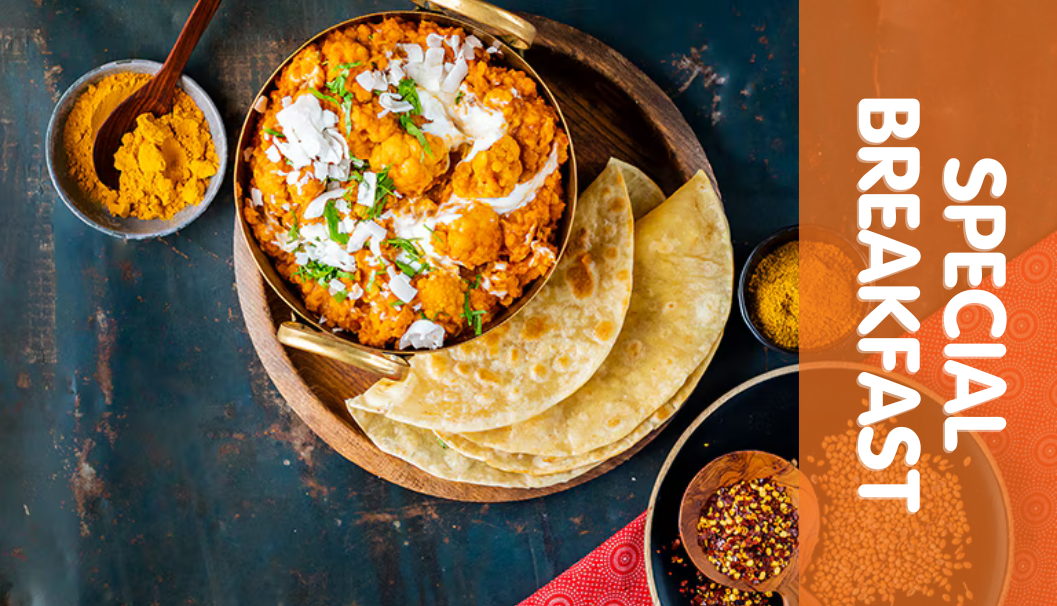 Special Brekkie: Veggie Curry & Roti Bread
